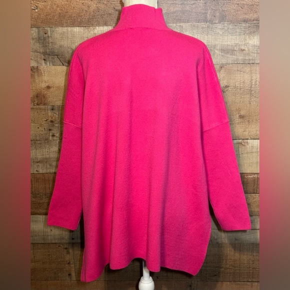 Entro Hot Pink Mock Neck Side Slit Sweater Long Sleeve size S/M - Picture 3 of 11